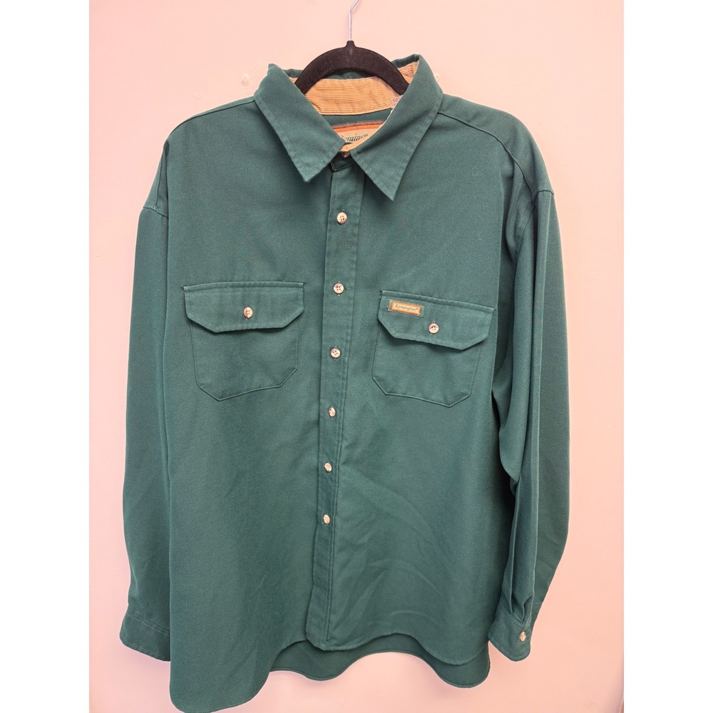 Remington Mens XXL Forest Green Twill Work Shirt Corduroy Collar Made in USA